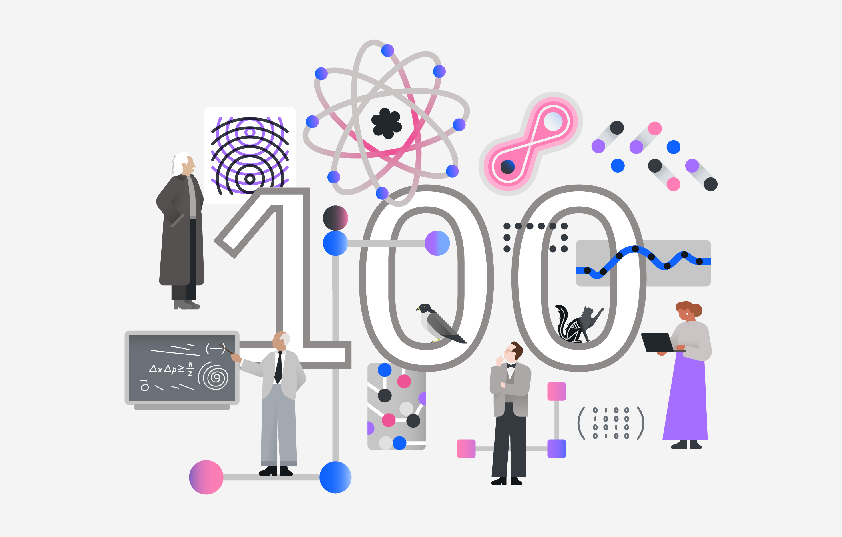 Illustration représentant 100 ans d'innovation quantique